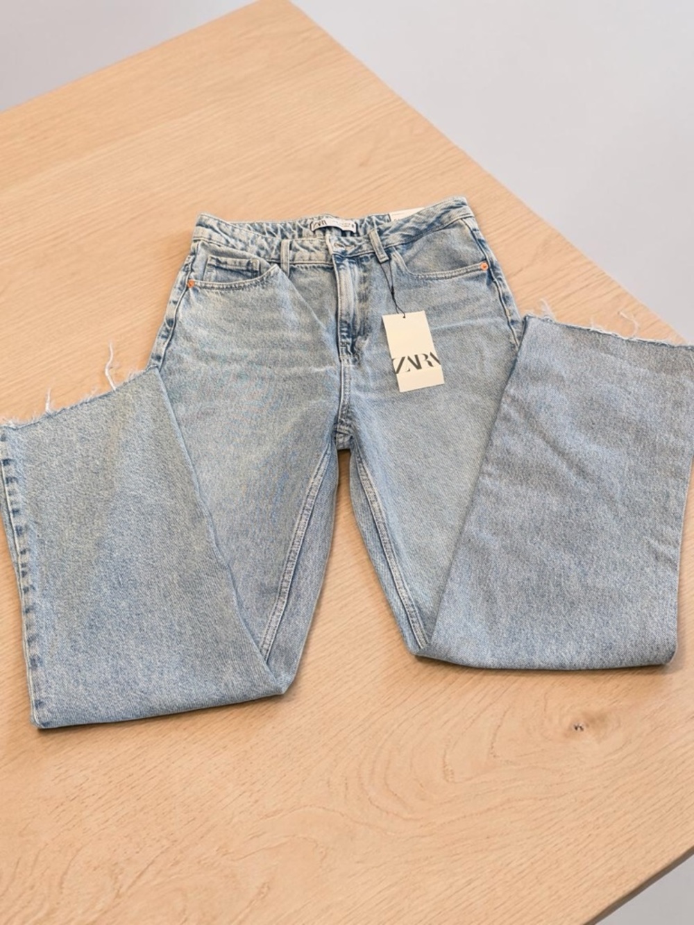 Zara Light Wash Straight Wide-Leg Jeans